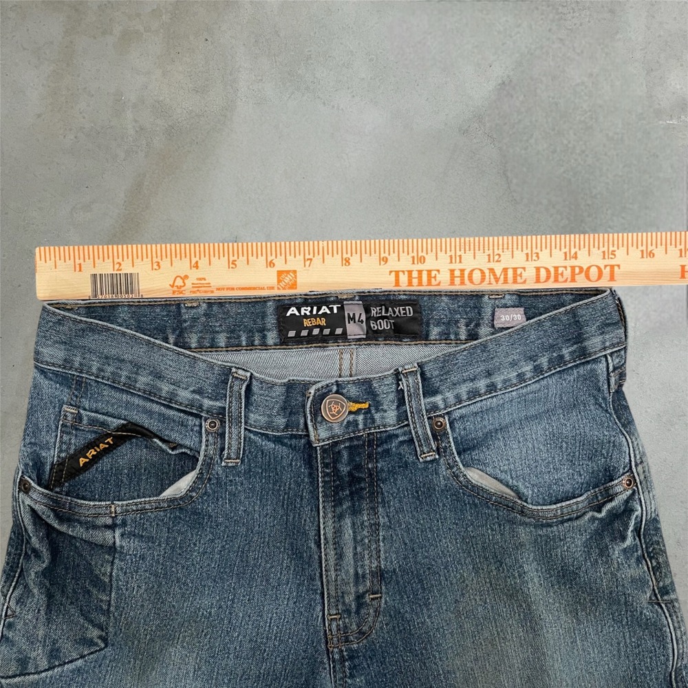 Ariat Rebar M4 Jeans Mens 30x30 Blue Relaxed Bootcut Workwear Denim Pants - Picture 6 of 9